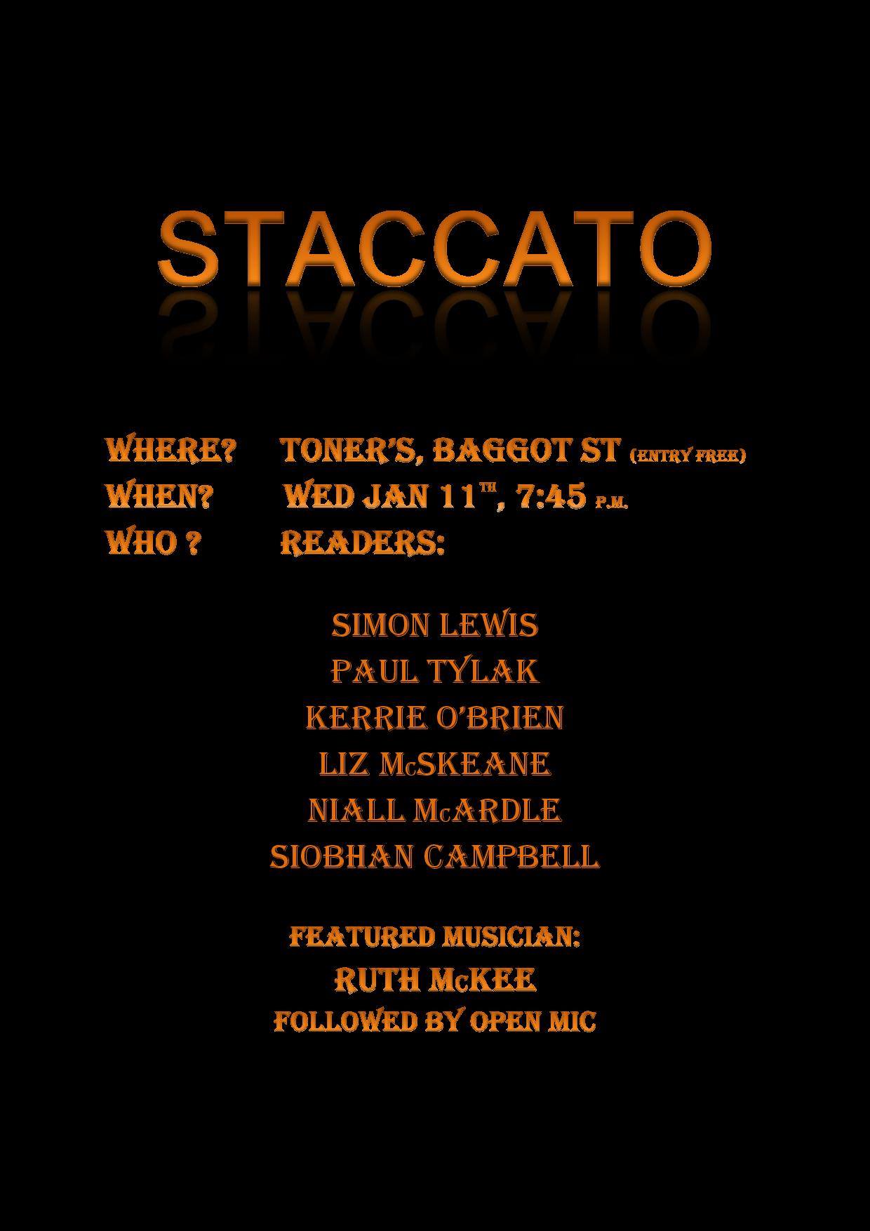 Reading at Staccato, January 11th